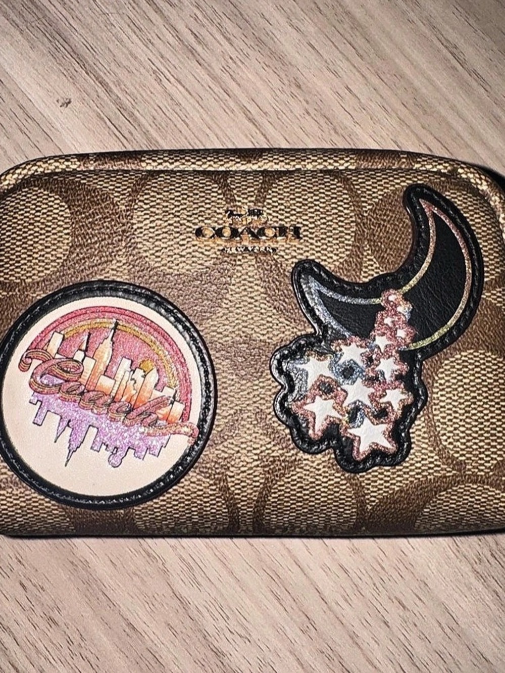 Coach Boxed Mini Cosmetic Case With Disco Patches C6996 Brown & Pink